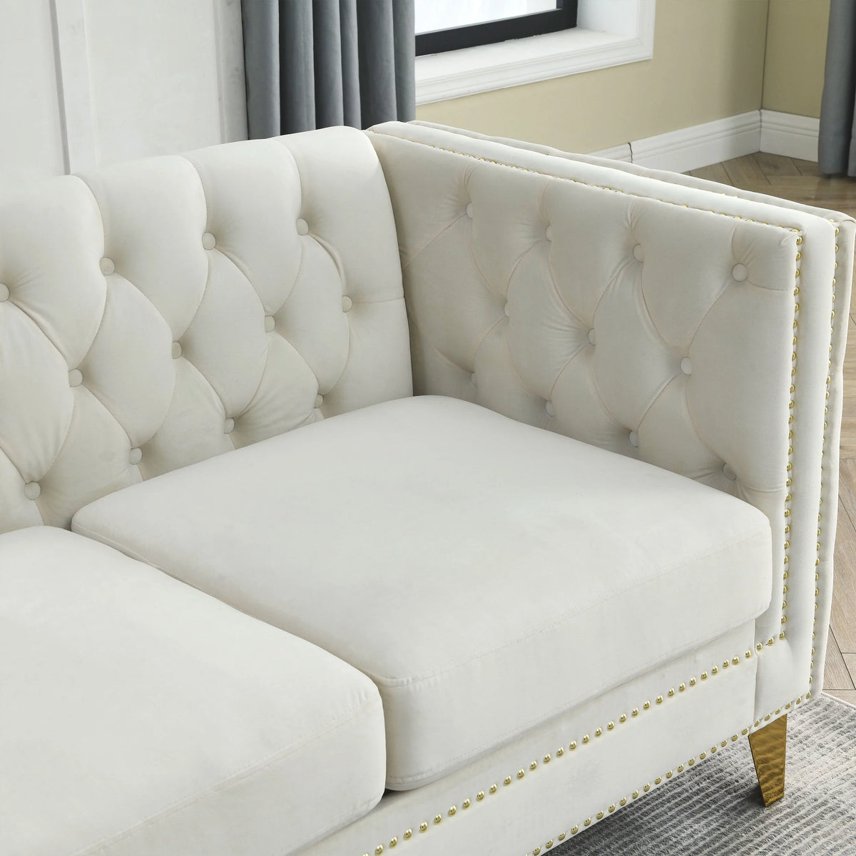 Beige Velvet 2 Seater Tufted Sofa G78590