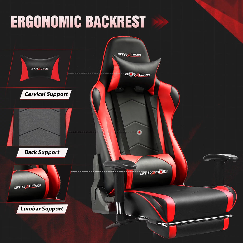 Red PU Leather Gaming Chair with Footrest B146