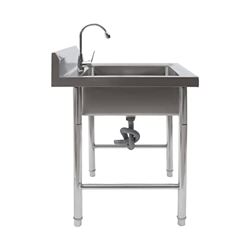 Free Standing Stainless Steel Single Bowl Utility Sink (47.2" W x 19.6" D x 31.5" H) F435