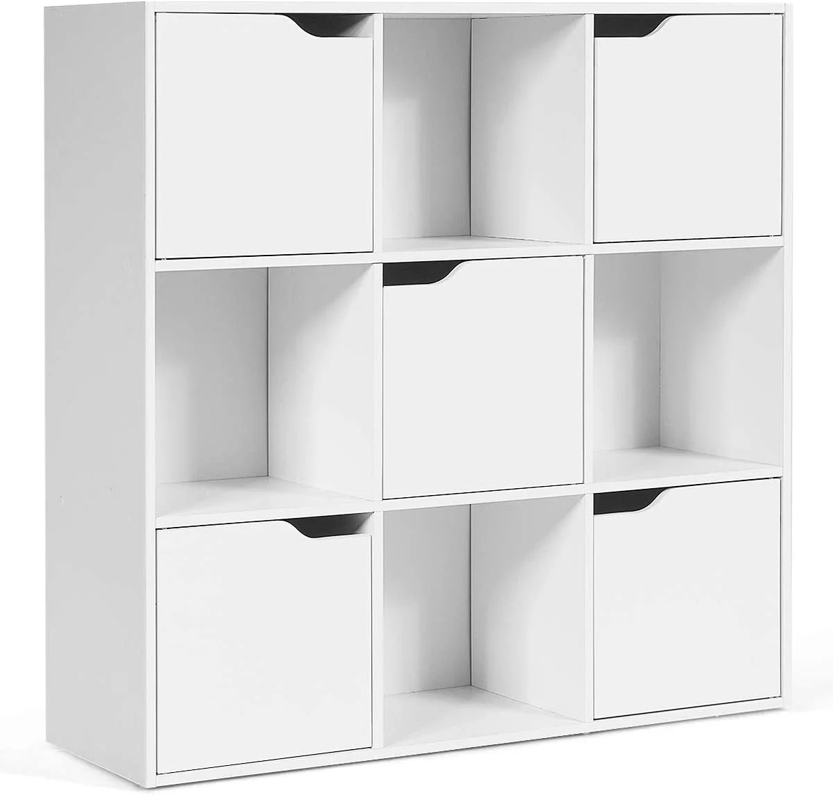 9-Cube Storage Organizer with 4 Open Cubes and 5 Cabinets, 3-Tier Wooden Bookshelf W19615