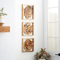 Set of 6 Brown Teak Wood Wall Sculpture E16314