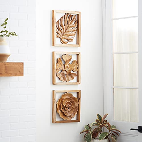 Set of 6 Brown Teak Wood Wall Sculpture E16314