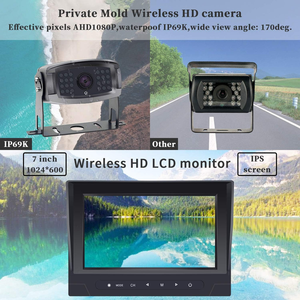 1080P Digital Wireless Rear View Camera with 7'' DVR Monitor IP67 Waterproof F918801