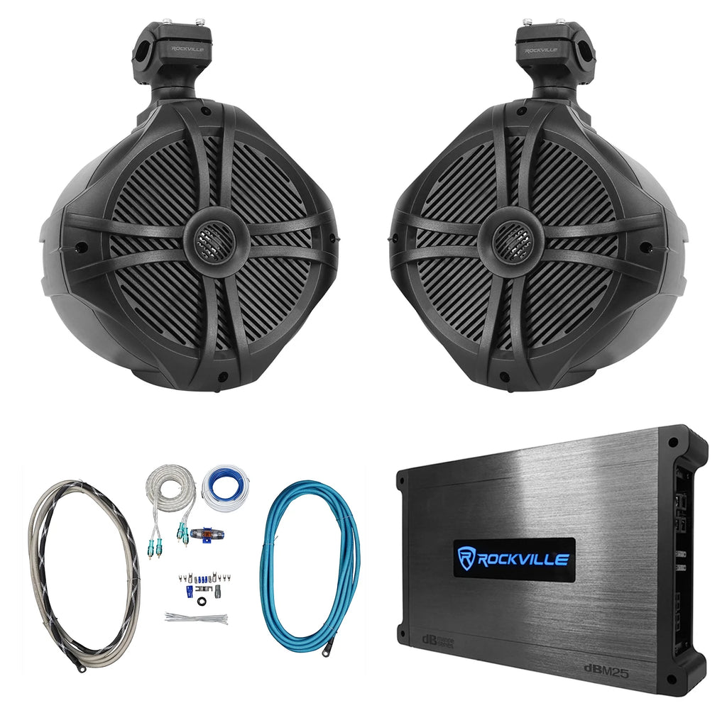 8" Black 600w Marine Wakeboard Tower Speakers with Amplifier Kit G6954