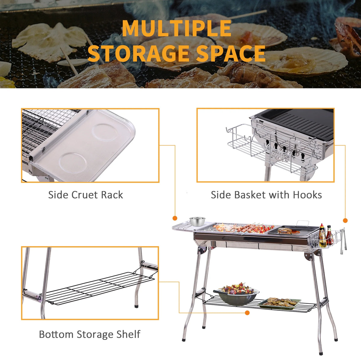 Portable Folding Charcoal BBQ Grill Stainless Steel B8764