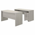 Gray Sand Engineered Wood Desk and Credenza with Drawers L778564