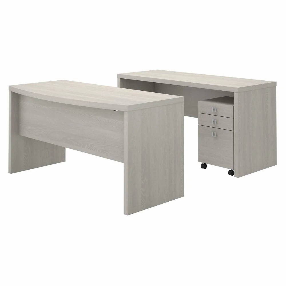 Gray Sand Engineered Wood Desk and Credenza with Drawers L778564