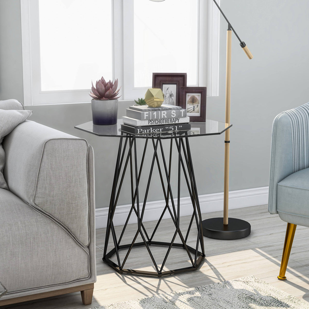 Black Glass Top End Table O98888