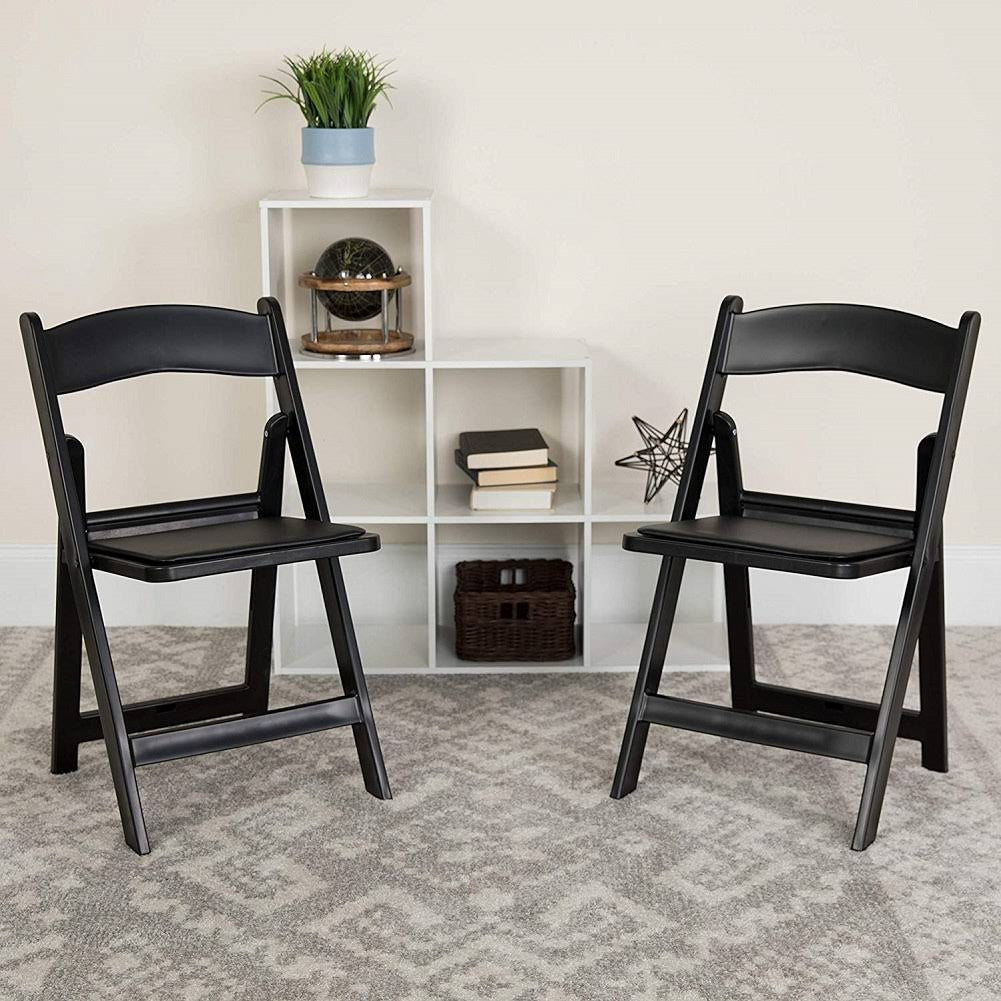Black Resin Folding Chair with Vinyl Padded Seat W20653