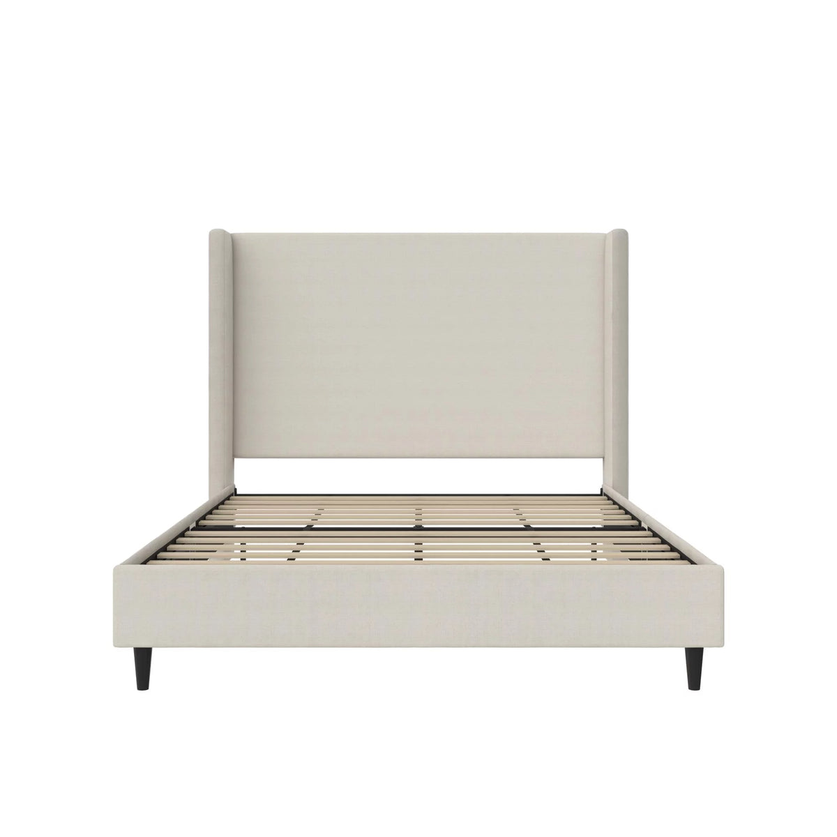 Queen Upholstered Platform Bed Frame with Wingback Headboard S7796