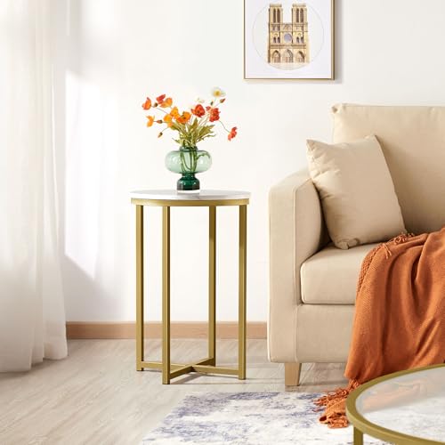 Black 16in Faux Marble Side Table with Metal Legs D57395