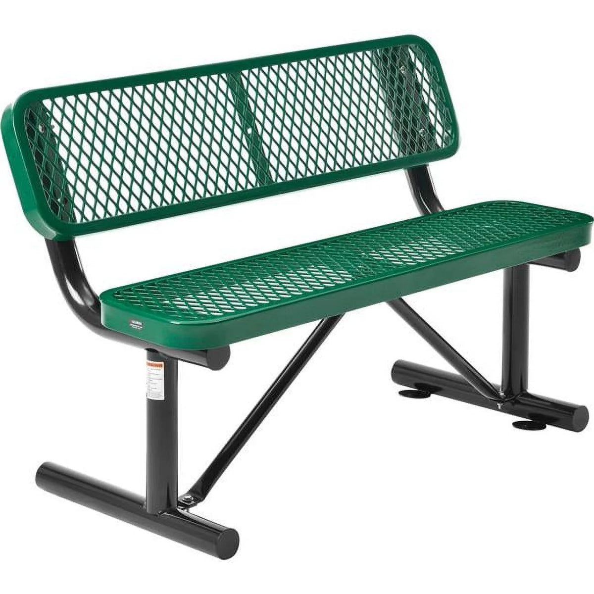 48"L Green Steel Outdoor Bench with Backrest D29420