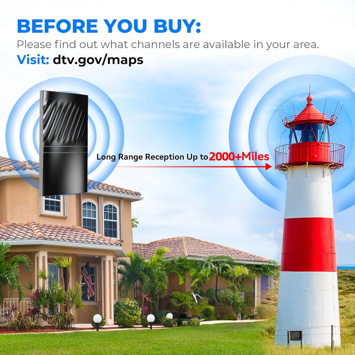 Amplified HD TV Antenna with 52ft Coax Cable D928