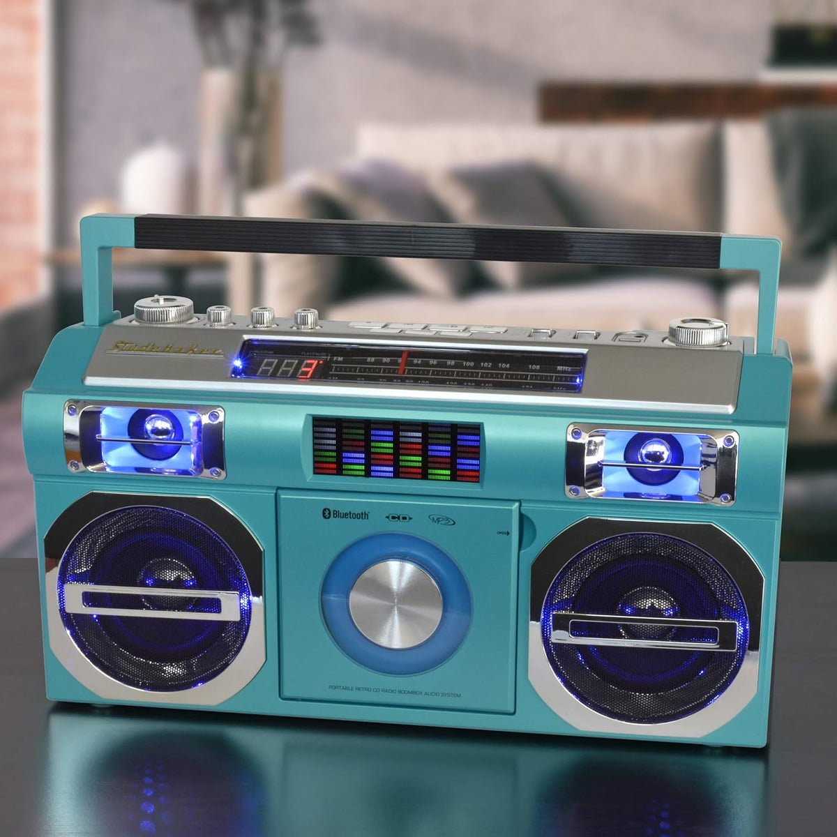 Vintage Turquoise Bluetooth Boombox with CD/MP3 Player, AM/FM, USB P82304
