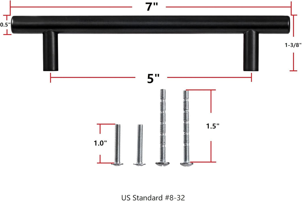 7" Matt Black Stainless Steel Cabinet Handles, 30 Pack A251