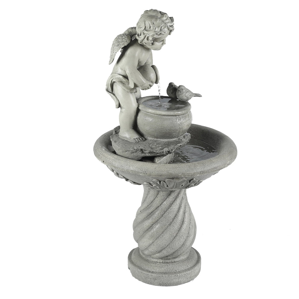 Gray Resin Cherub Birdbath Fountain C170