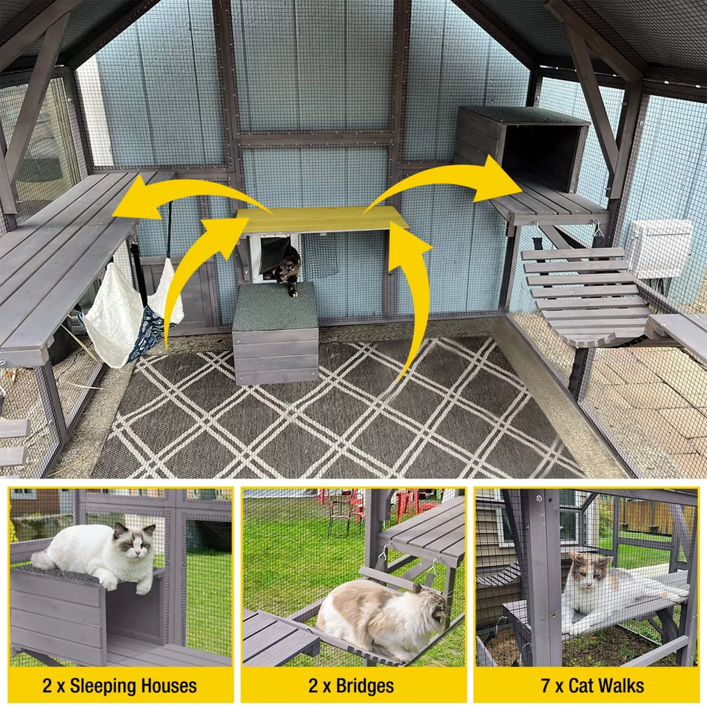 110'' Extra Large Wooden Catio Cage with Roof Cover F239