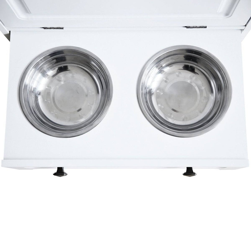 White Pet Feeding Station with Food Storage Cabinet T918391