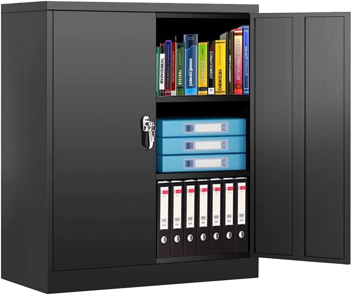 Gray Tall Metal Storage Cabinet with 2 Doors and 4 Shelves L7513