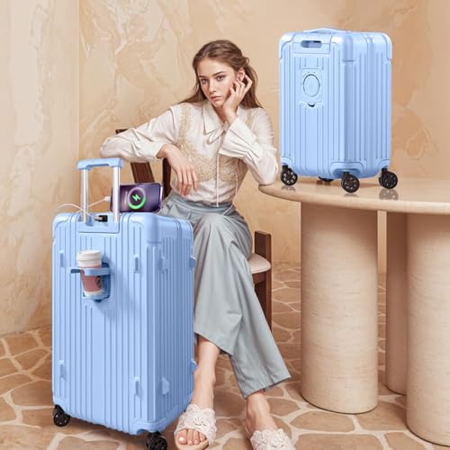 2 Piece Hardside Luggage Set with TSA Lock 20+28 Inch LightBlue Z584