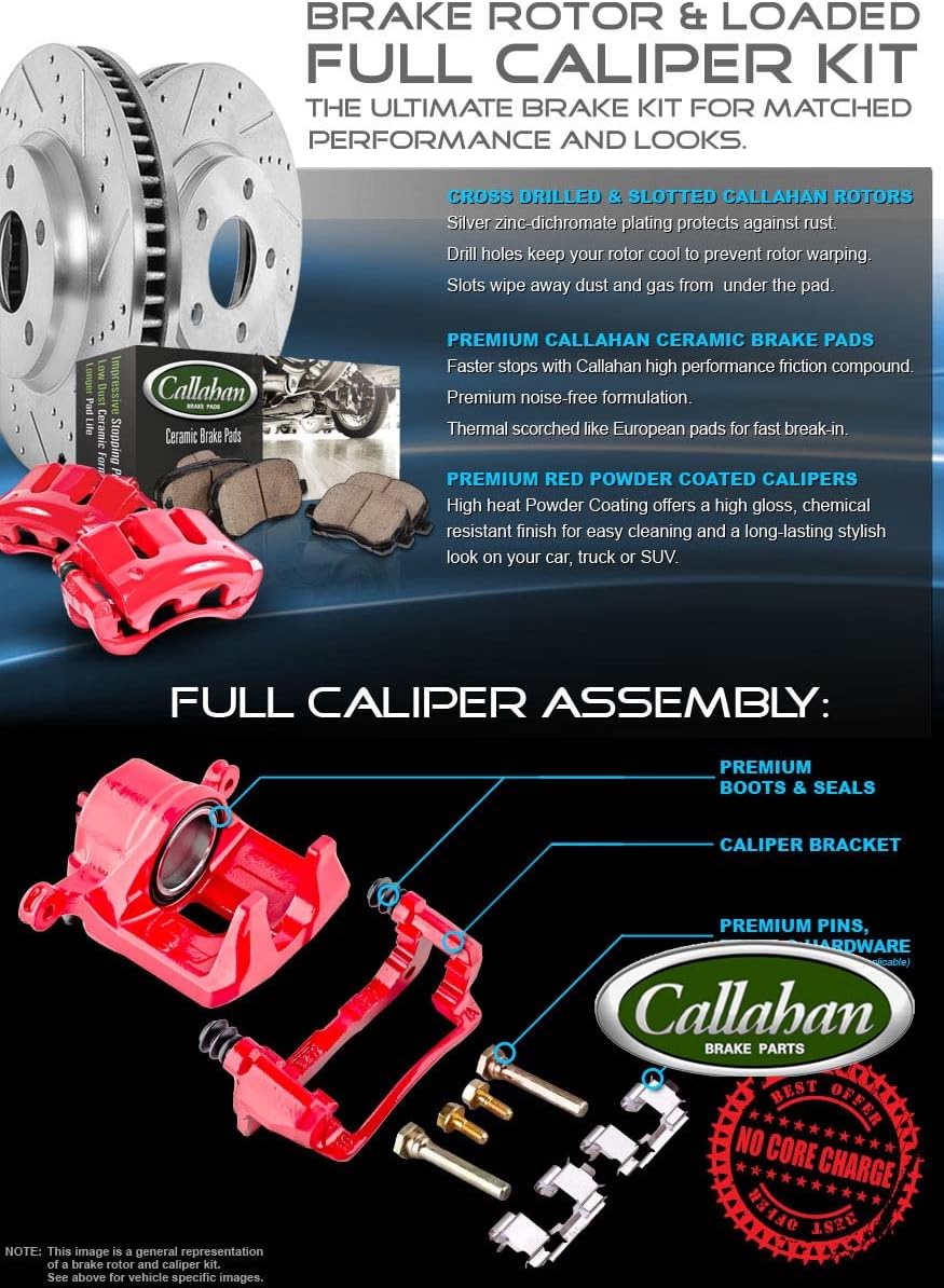Front + Rear Calipers + Drilled Slotted Rotors + Ceramic Pads C430