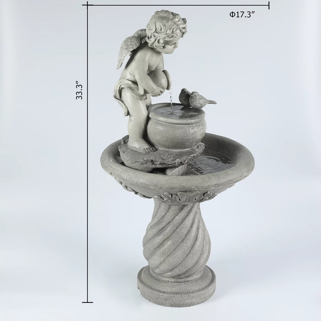 Gray Resin Cherub Birdbath Fountain C170