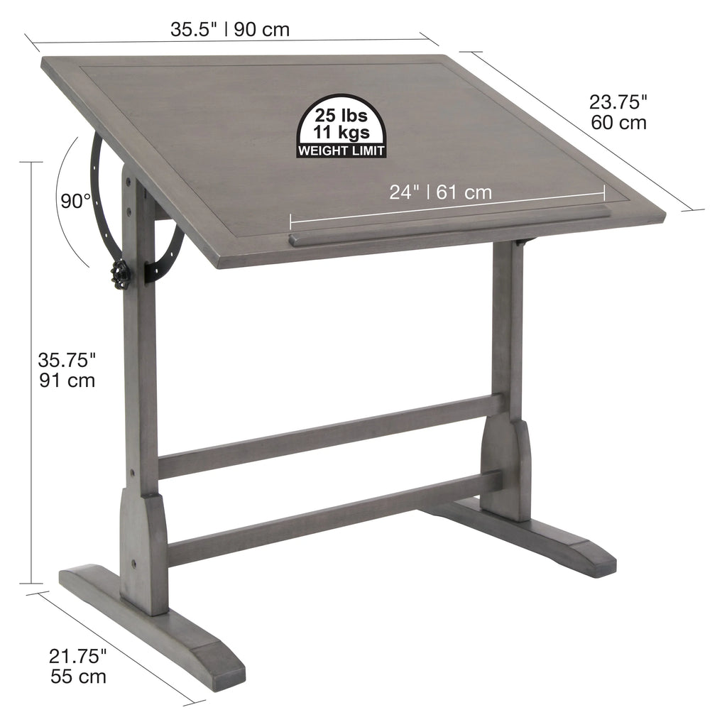Solid Wood Drawing Drafting Table with 36" x 24" Angle Adjustable Top X978