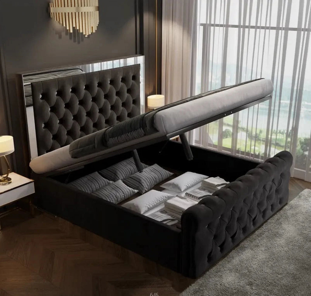 Crystal Velvet Upholstered Headboard with Mirror E5309