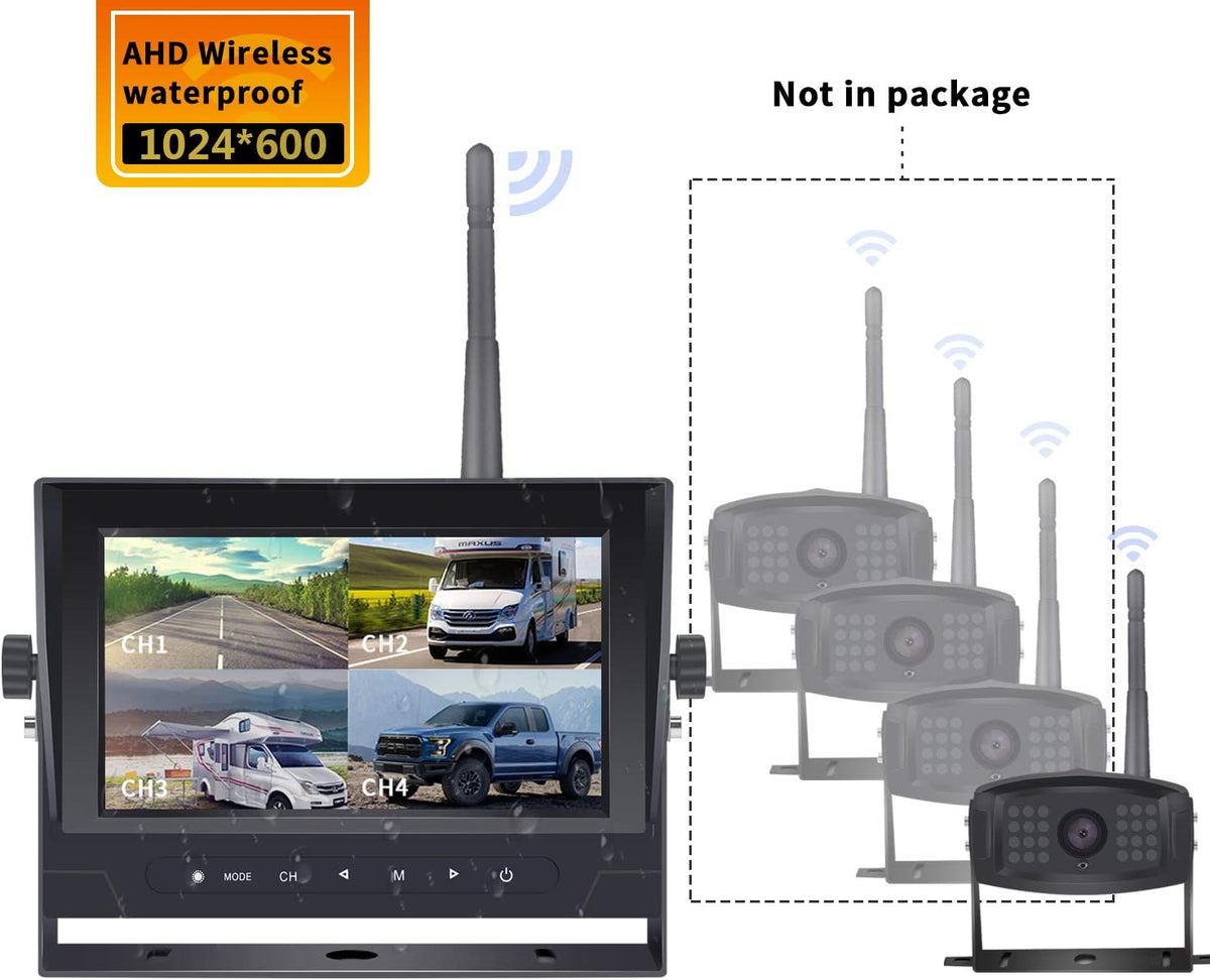 1080P Digital Wireless Rear View Camera with 7'' DVR Monitor IP67 Waterproof F918801