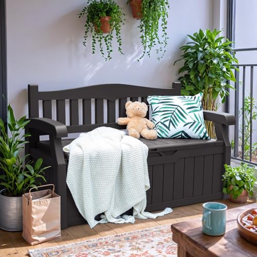 80 Gallon Outdoor Storage Bench Resin Patio Furniture Dark Black I28487