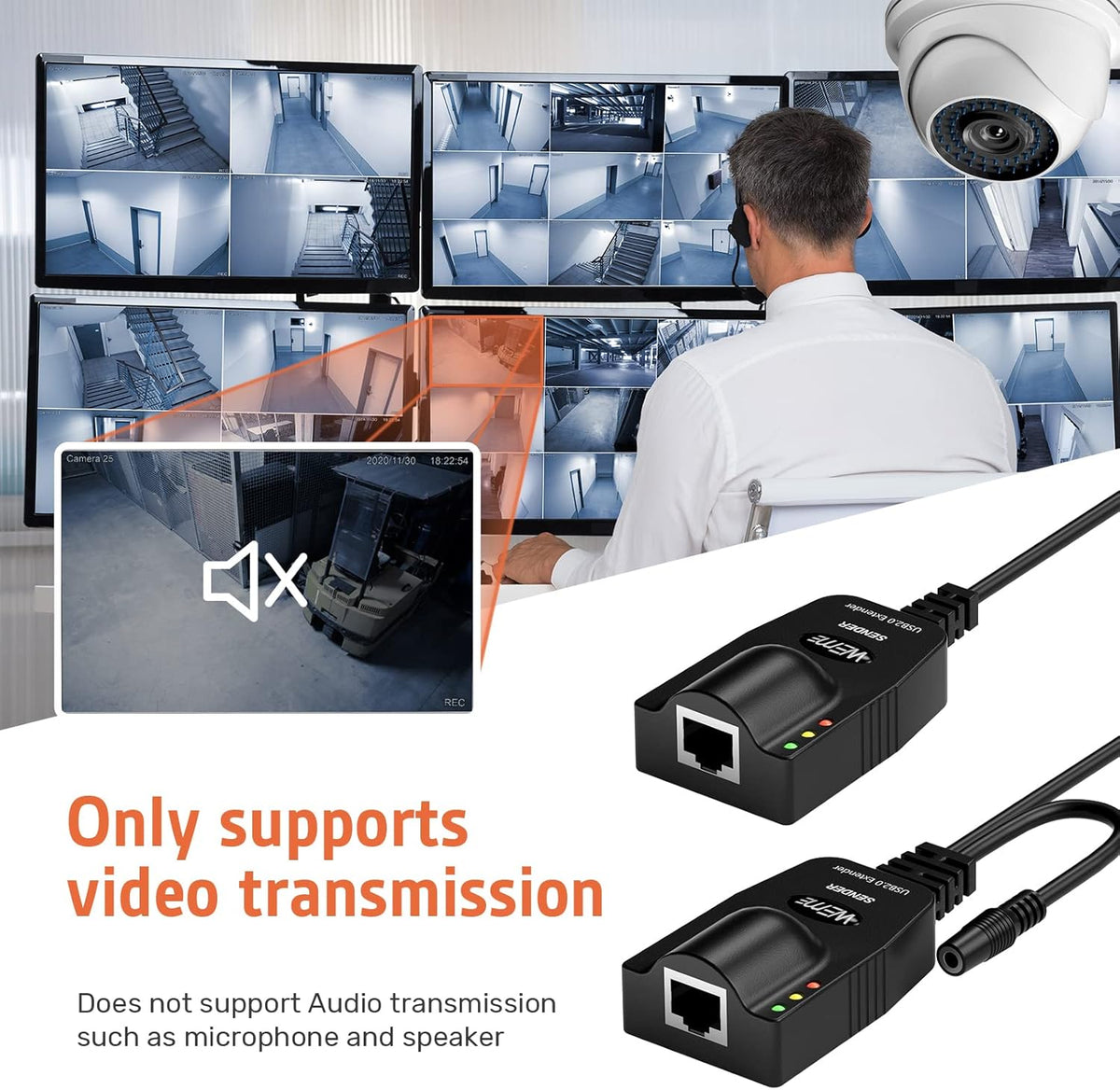 USB 2.0 Extender to RJ45 Over Cat5 5E 6 up to 100 Meter with Power Adapter C4517