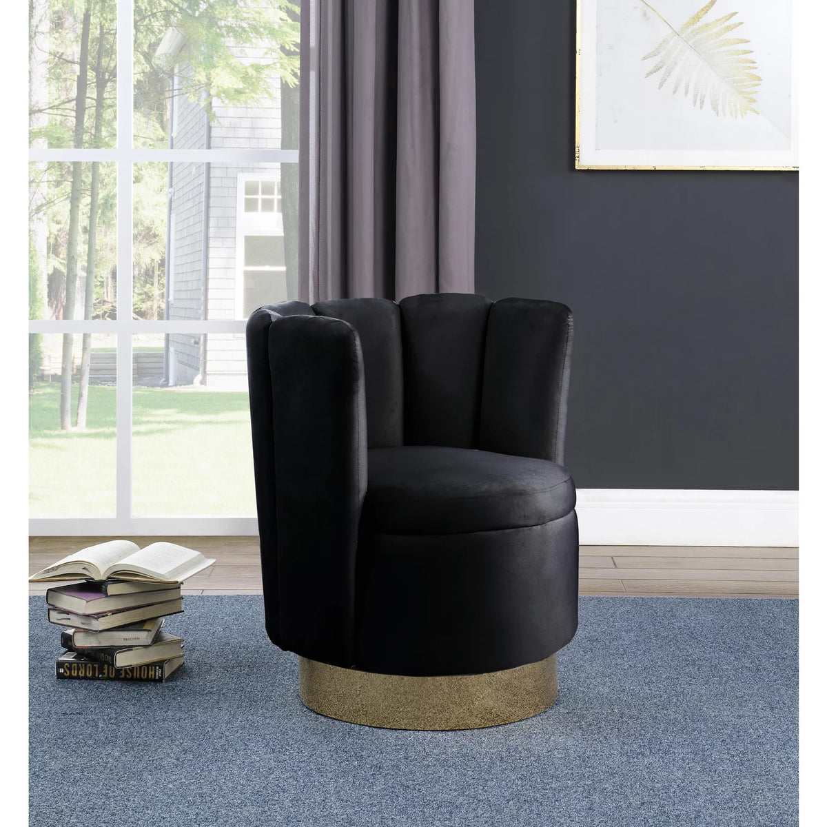 Black Velvet Swivel Accent Chair Z8991