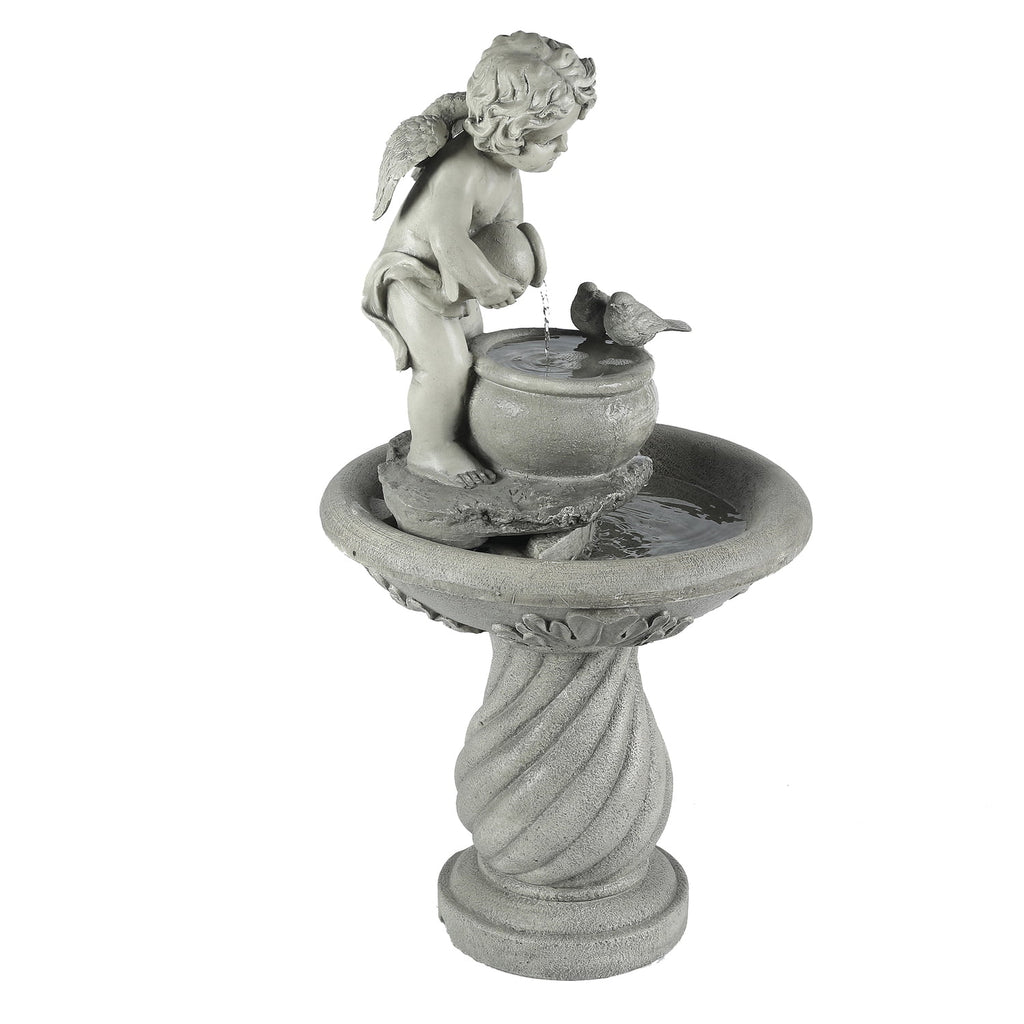 Gray Resin Cherub Birdbath Fountain C170