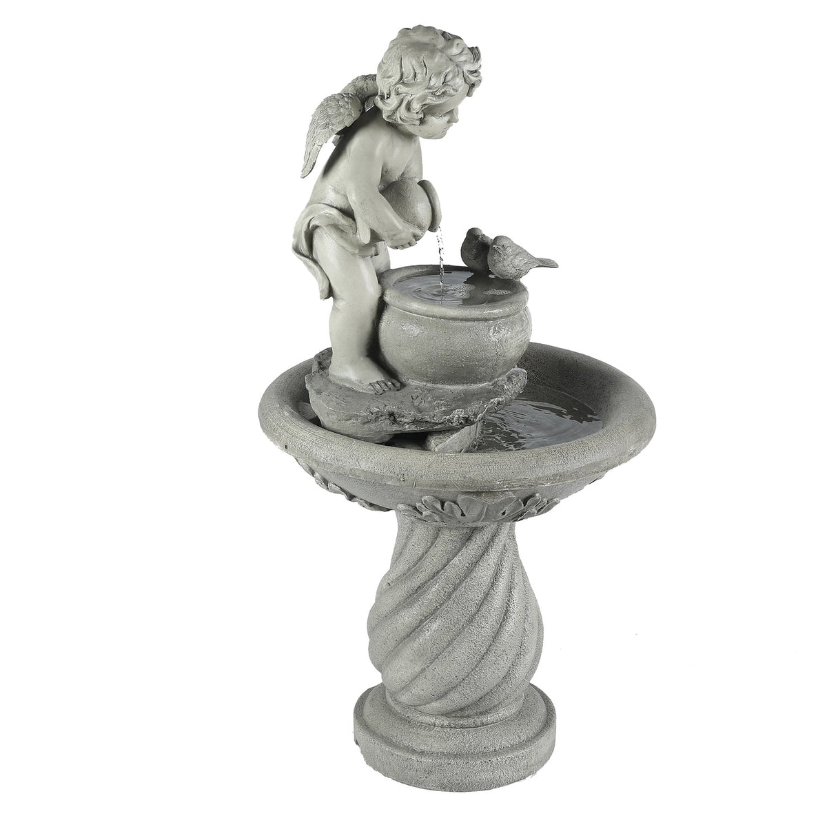 Gray Resin Cherub Birdbath Fountain C170