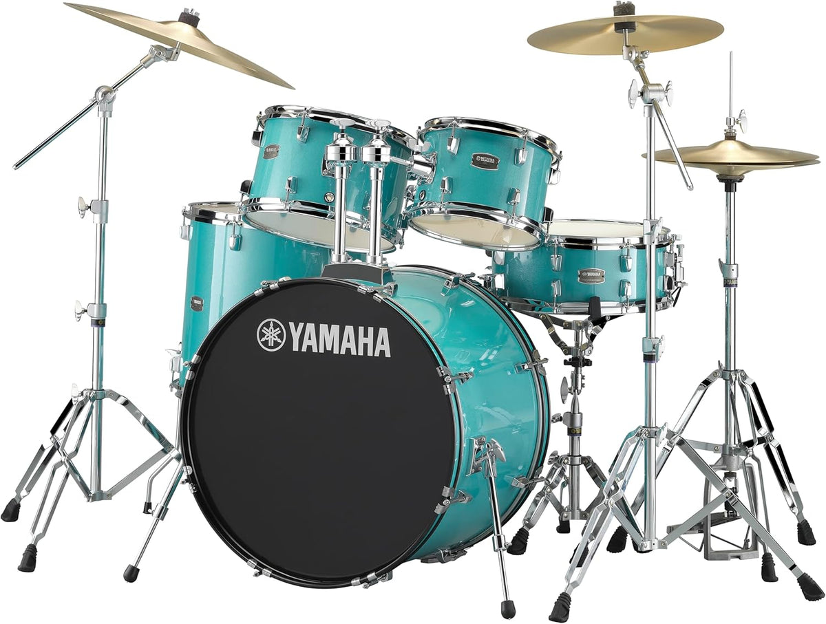 5-Piece Drum Set with 22" Bass Drum, Floor Tom, 2 Toms, Wood Snare Drum, Turquoise Glitter X986156