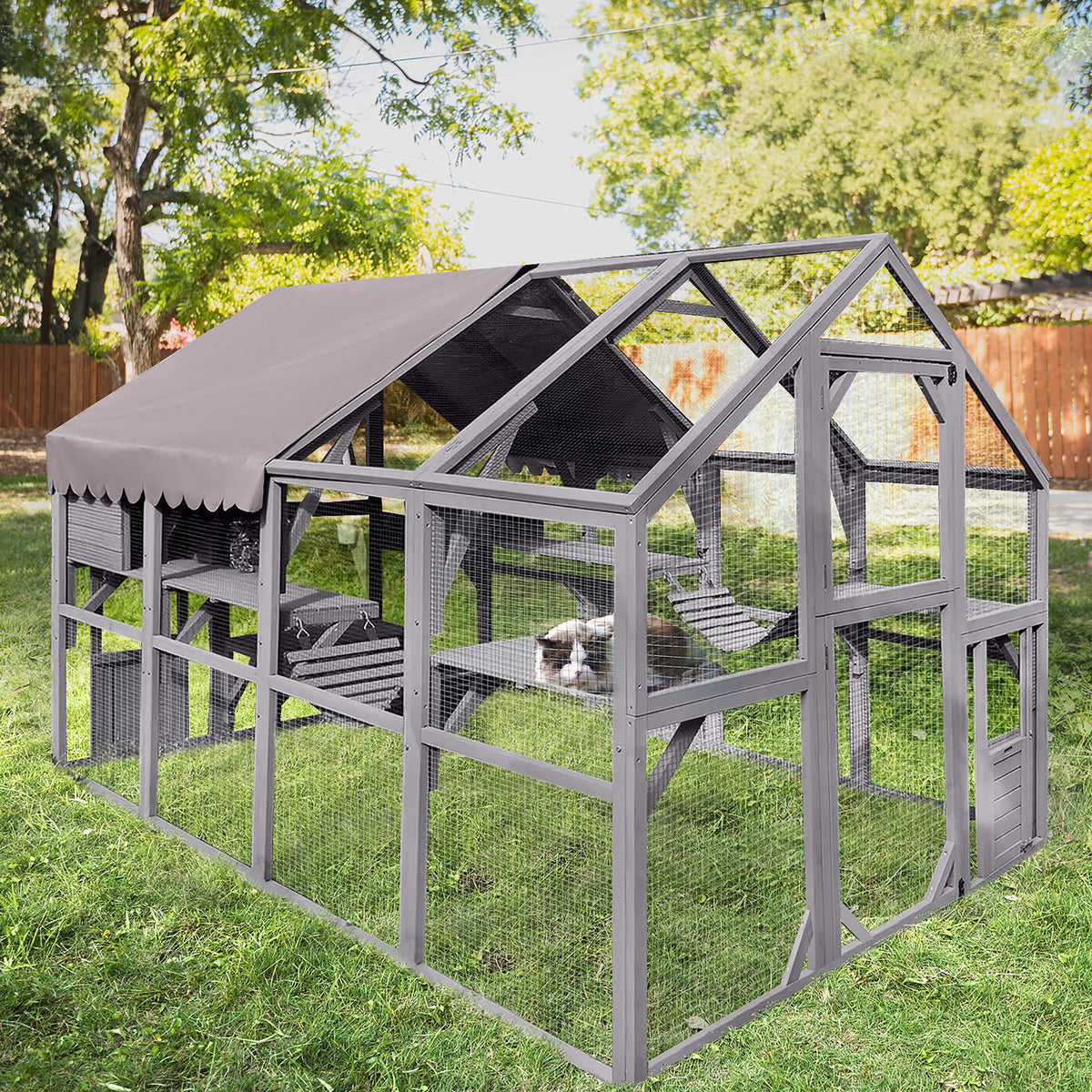 110'' Extra Large Wooden Catio Cage with Roof Cover F239