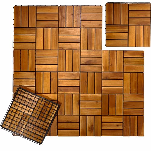 Acacia Wood Interlocking Deck Tile 10 Sq Ft 12x12" Outdoor Waterproof Patio Tiles K219391