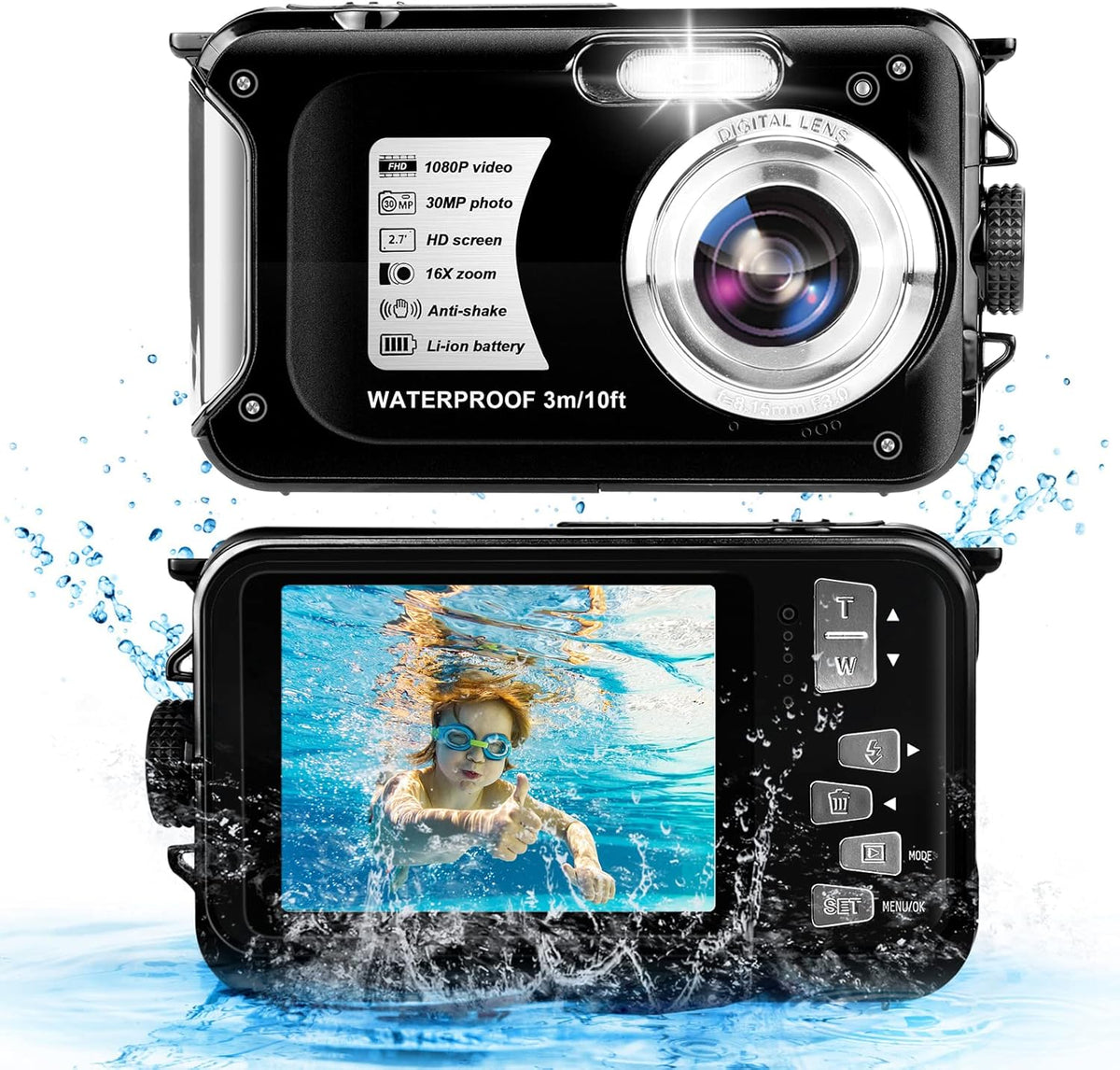 1080P Full HD 30MP 16X Zoom Waterproof Digital Camera N7234