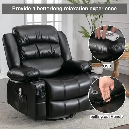 Black Power Recliner with Heat and Massage E90115