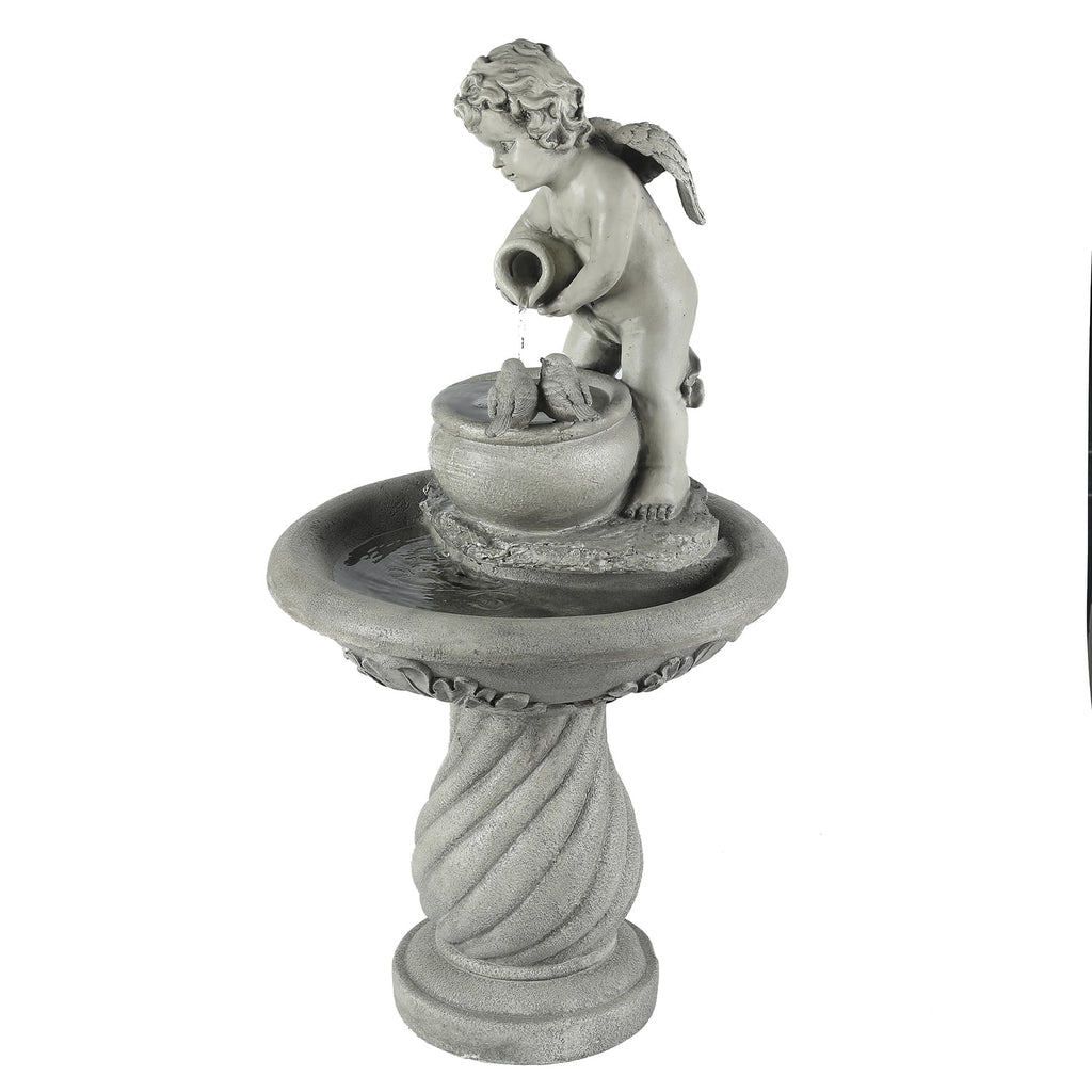 Gray Resin Cherub Birdbath Fountain C170