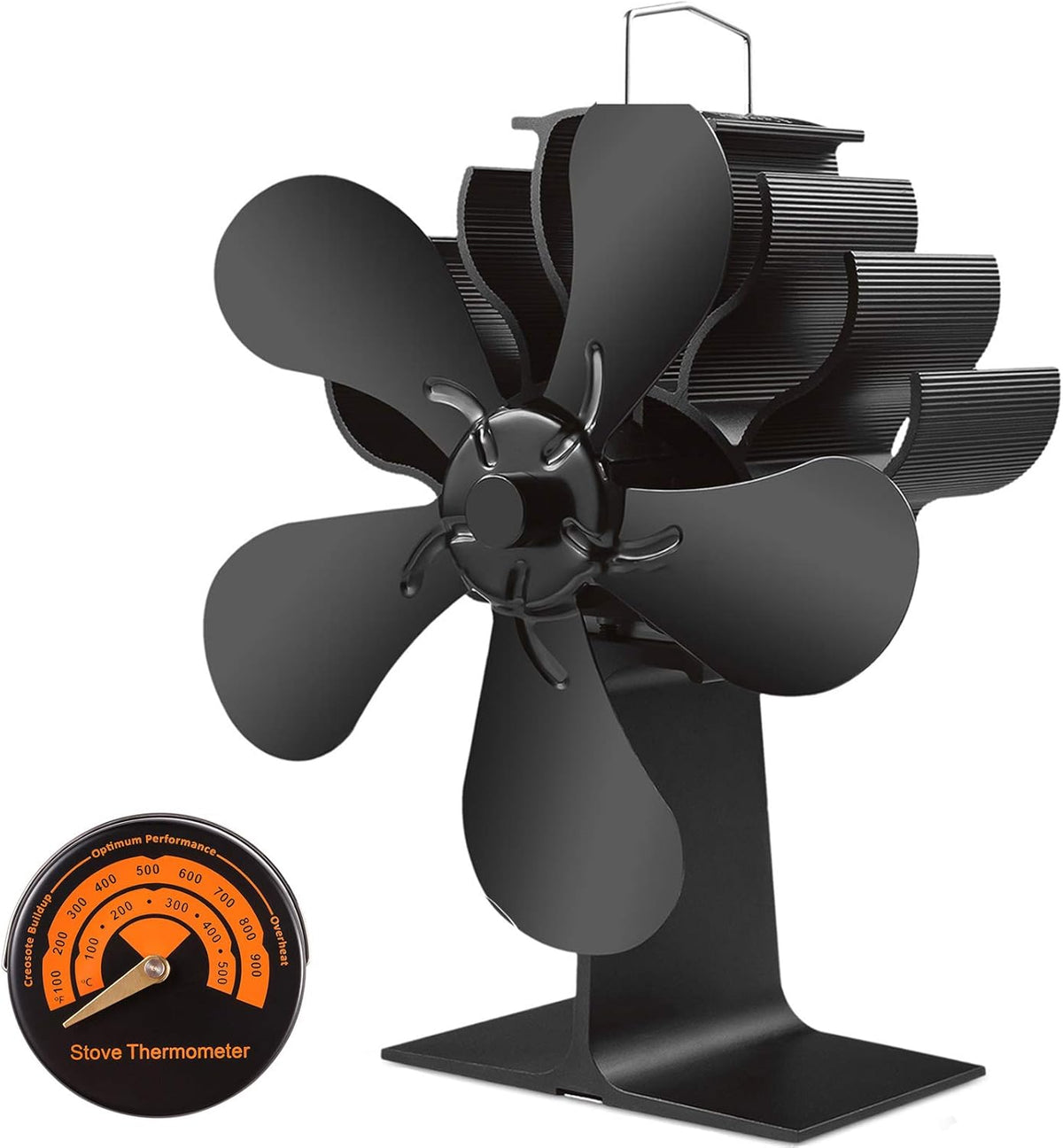 5-Blades Heat Powered Stove Fan with Thermometer Pack of 2 E65844