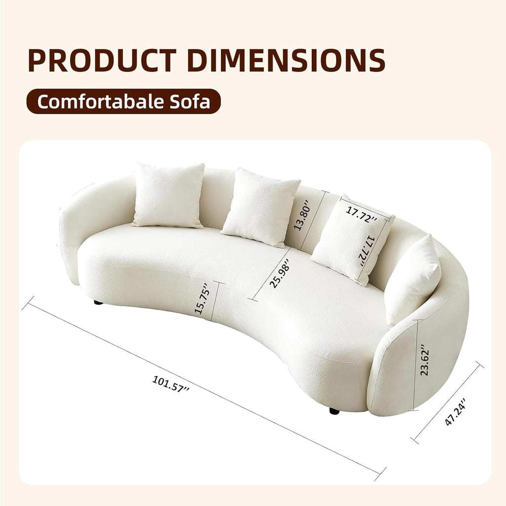 Teddy Fabric Curved Half Moon Sectional 4-Seat Sofa Couch with 4 Throw Pillows Y128
