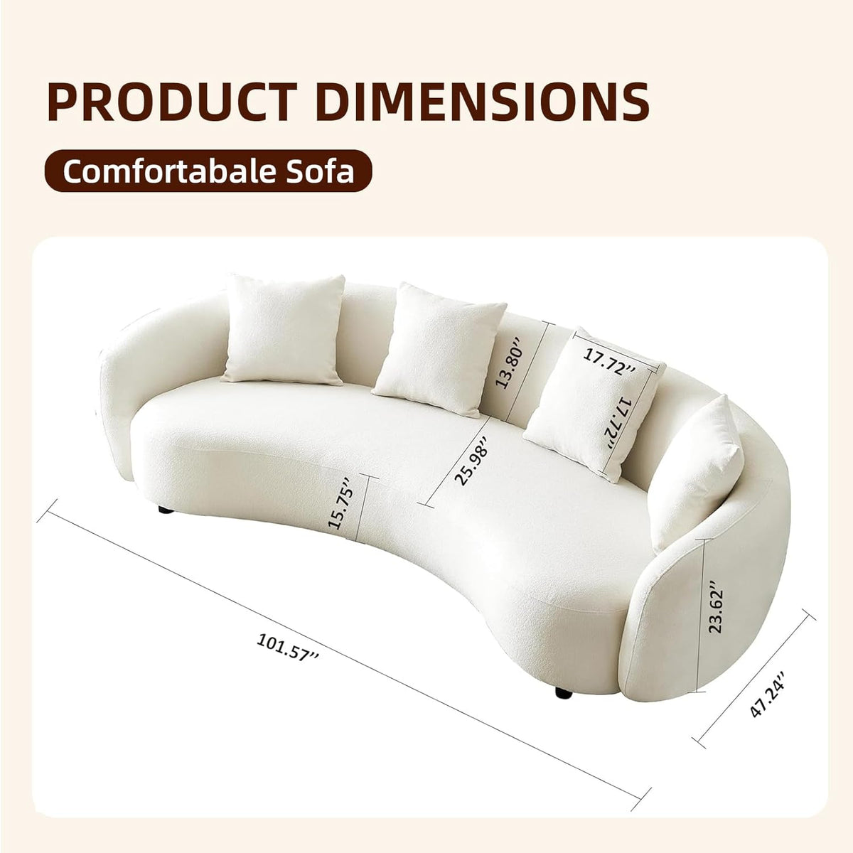 Teddy Fabric Curved Half Moon Sectional 4-Seat Sofa Couch with 4 Throw Pillows Y128
