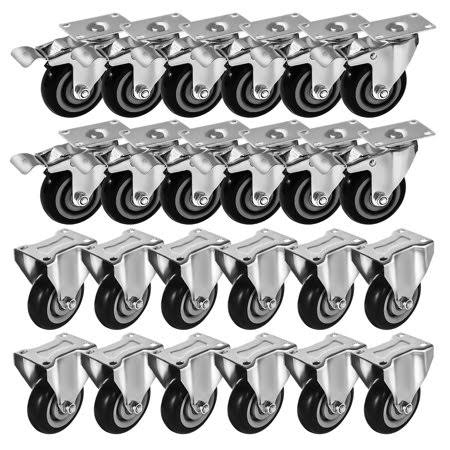24 Pack 4 inch Caster Wheels Swivel with Brake Black Poly S1086