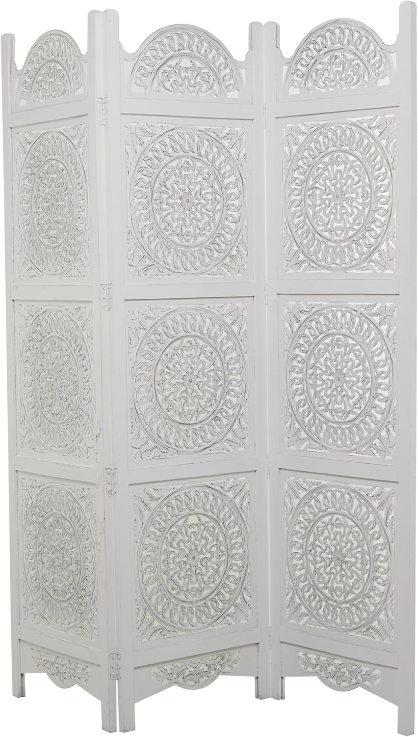 White 3 Panel Wood Room Divider Screen K117534