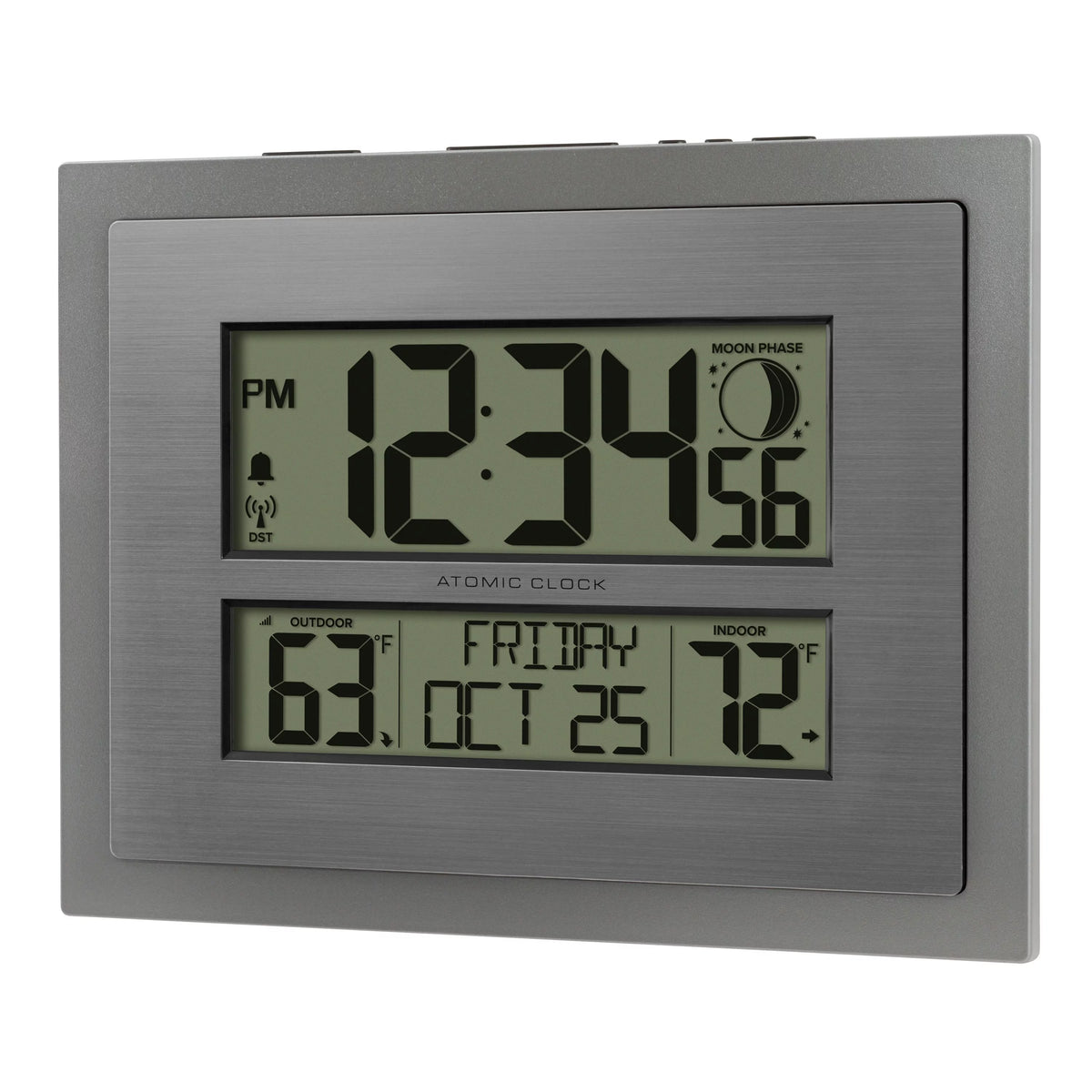 Silver Atomic Wall Clock with Moon Phase W280716
