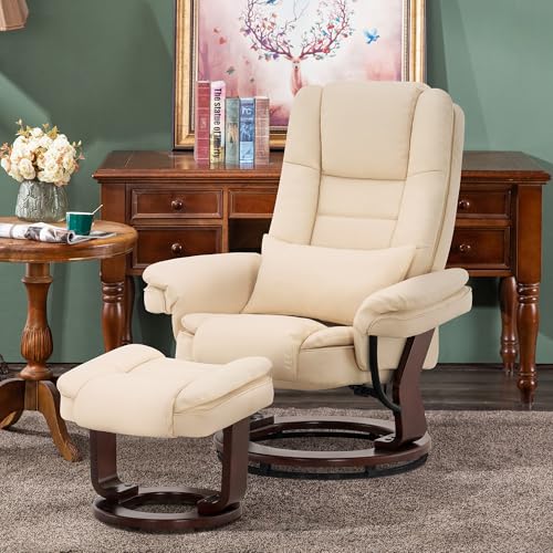 Cream White Faux Leather Recliner Chair with Ottoman Z362346