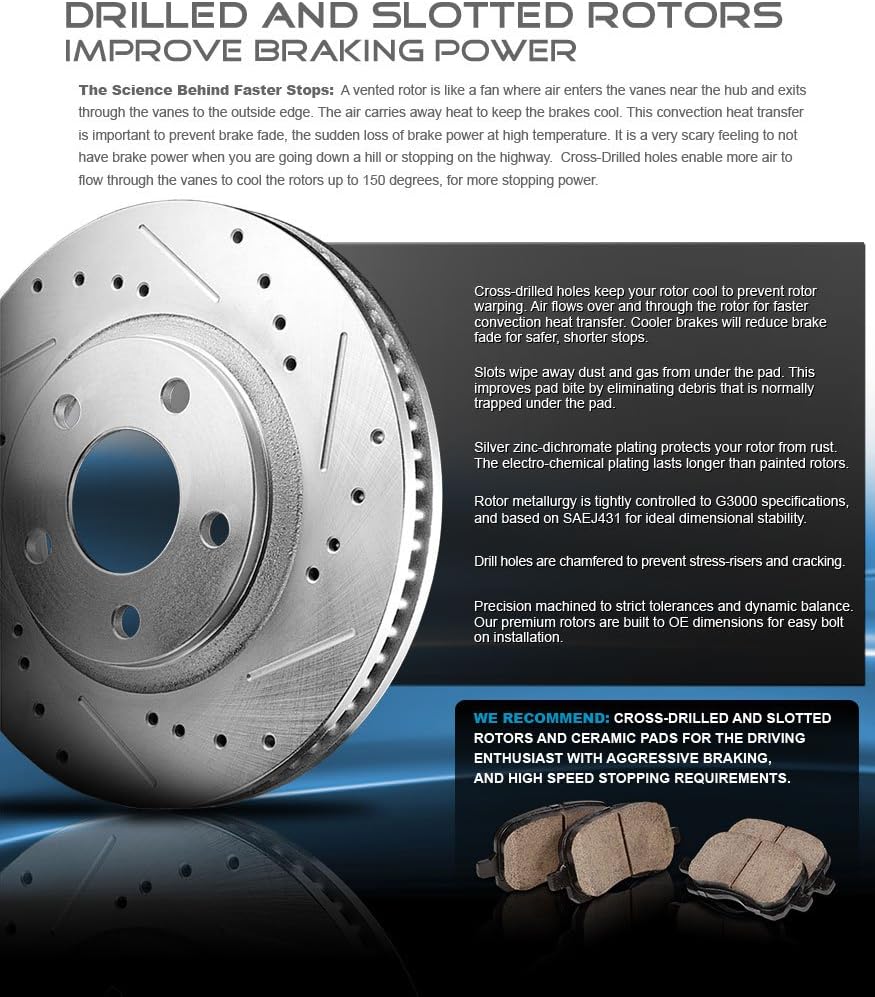 Front + Rear Calipers + Drilled Slotted Rotors + Ceramic Pads C430
