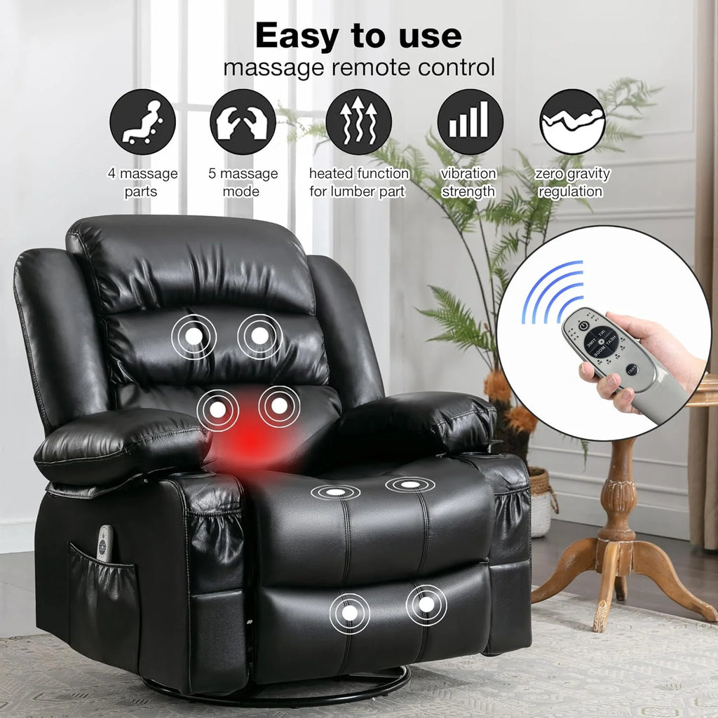 Black Power Recliner with Heat and Massage E90115