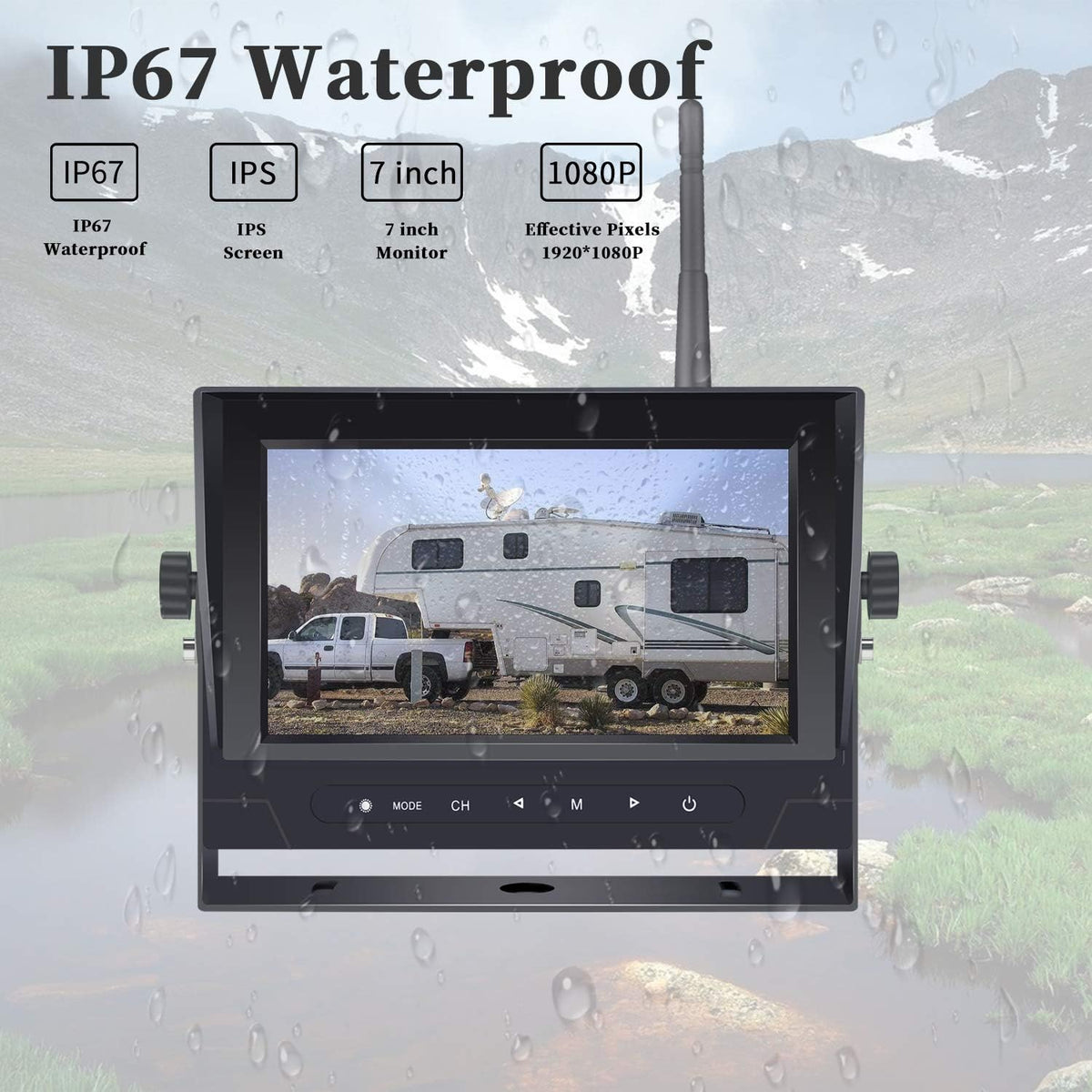 1080P Digital Wireless Rear View Camera with 7'' DVR Monitor IP67 Waterproof F918801